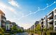 Strasse mit Häusern und Prozentsymbol, stellt den Schweizer Hypothekenmarkt dar