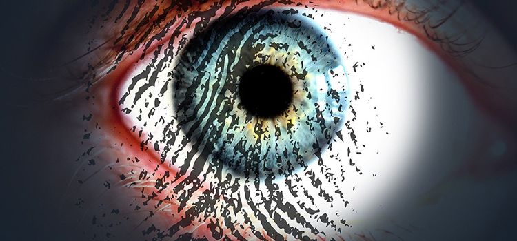 Auge mit Iris und Fingerabdruck