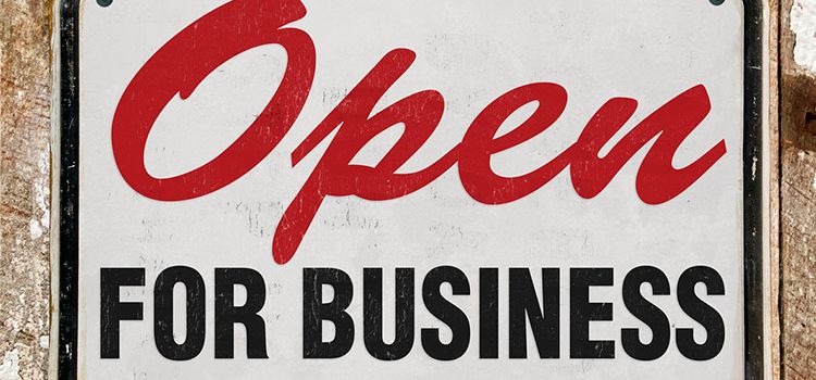 Schild mit der Aufschrift "Open für Business"