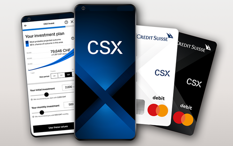 Smartphone-Ansicht der neuen Neo-Bank CSC von Credit Suisse