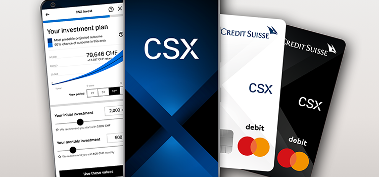 Smartphone-Ansicht der neuen Neo-Bank CSC von Credit Suisse