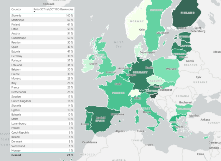 Grafik mit den Ländern, die an SEPA Instant Payments teilnehmen