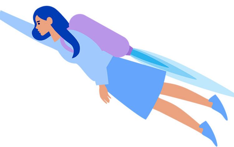 Illustration eines Mädchens mit Rakete auf dem Rücken