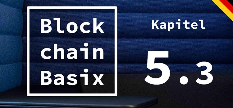 Das Logo von Blockchain Basix auf blauem Grund