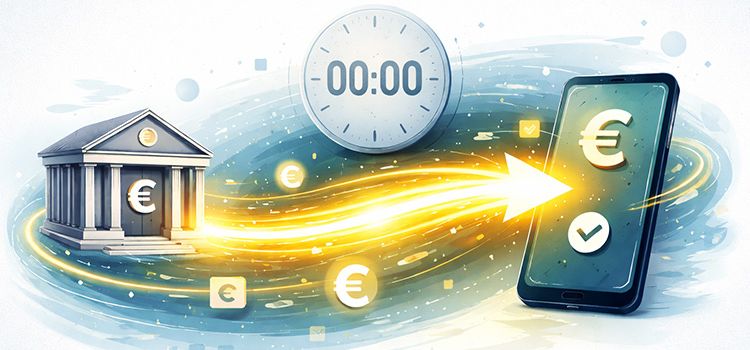 Die Illustration symbolisiert das Tempo von Instant Payment
