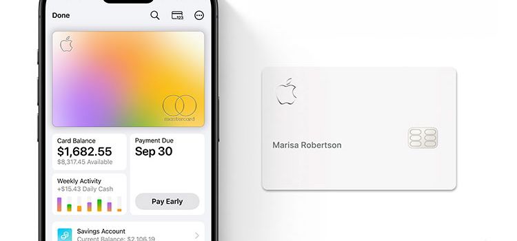 Smartphone mit Apple-Card-App und physische Apple Card
