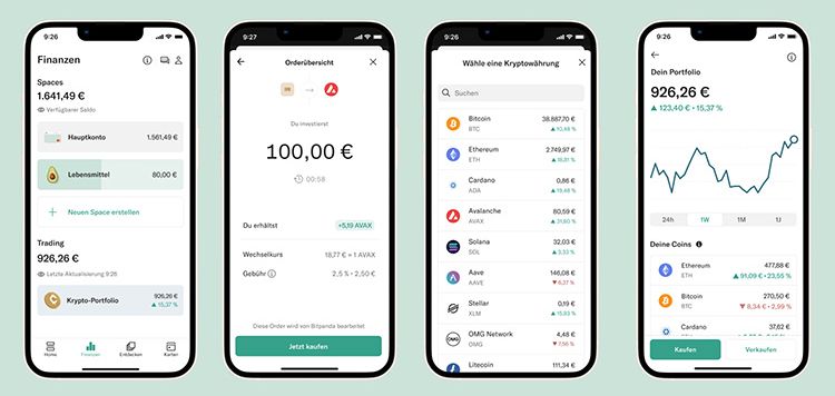 Die Smartphone-Oberfläche vom Krypto-Produkt der Neo-Bank N26