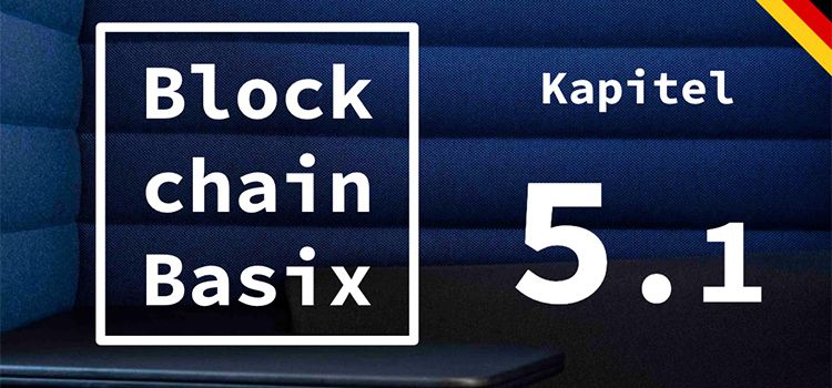 Das Logo von Blockchain Basix auf blauem Hintergrund