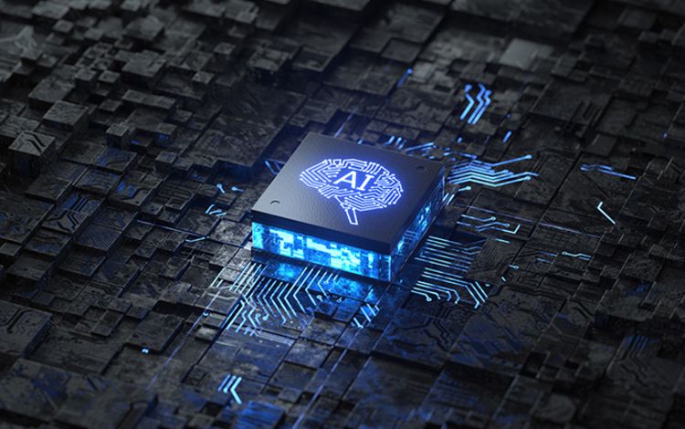 Chip mit Aufdruck AI für Künstliche Intelligenz