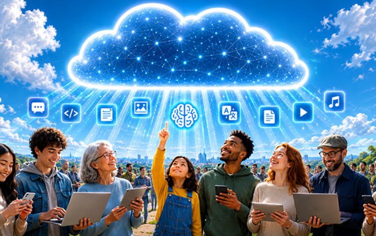 Menschen, die für verschiedene Zwecke KI aus der Cloud beziehen