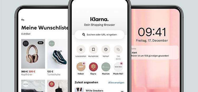 Smartphones mit der Klarna-App