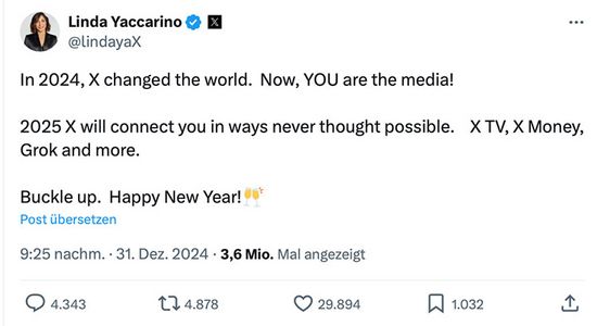 Post von X-CEO Linda Yaccarino auf X