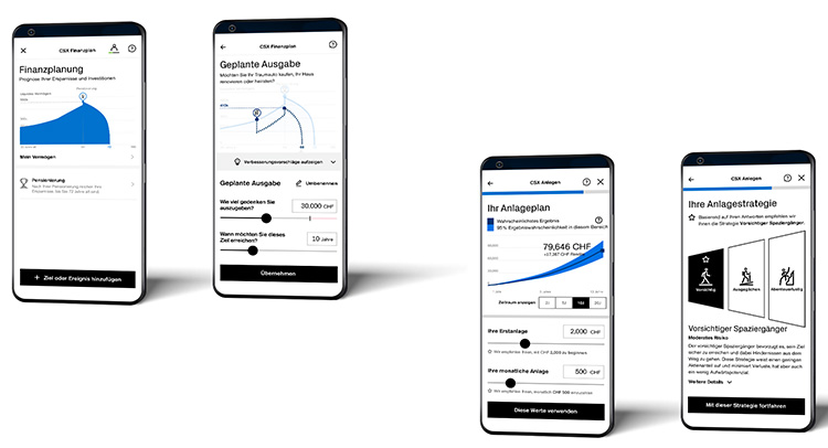 Smartphone-Ansicht der Banking-App CSX von der Credit Suiss