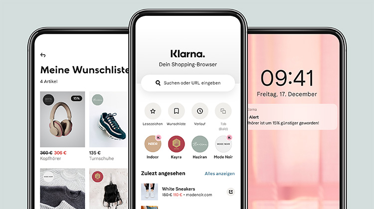 Smartphones mit der Klarna-App