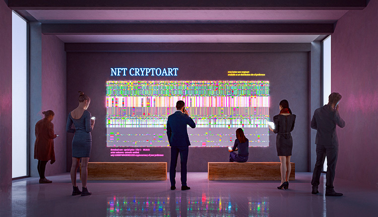 Eine virtuelle Kunstgalerie mit NFT-Kunstwerken