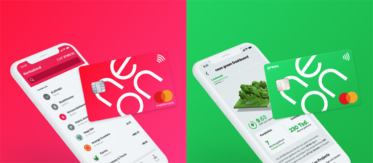 Smartphone mit Debitkarten von Neon