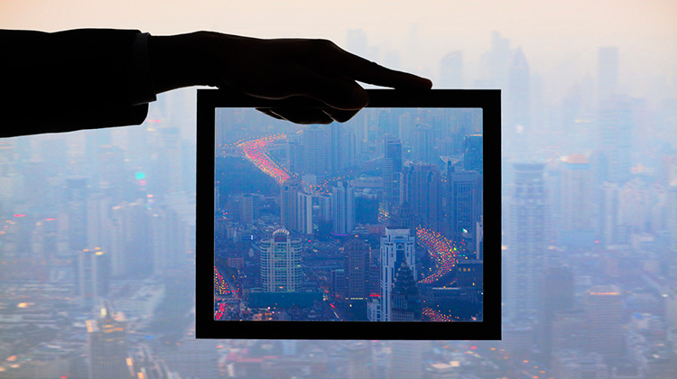 Shanghai mit Smog über der Stadt