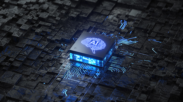 Chip mit Aufdruck AI für Künstliche Intelligenz