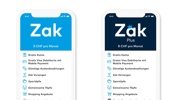 Ansicht von Smartphones mit der App Zak auf dem Monitor