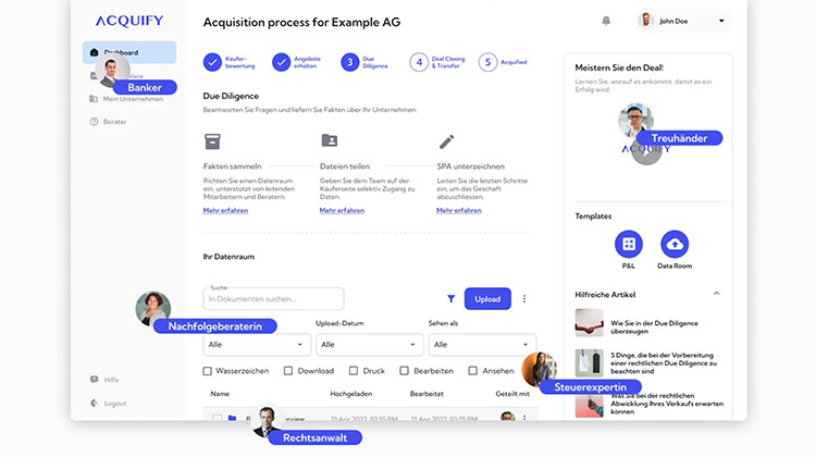 Ein Blick auf die Oberfläche der Plattform Acquify