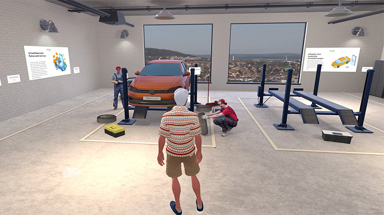 Der Blick im Metaverse in eine virtuelle Garage