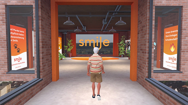 Ansicht der Eingangshalle im Metaverse des Direktversicherers Smile