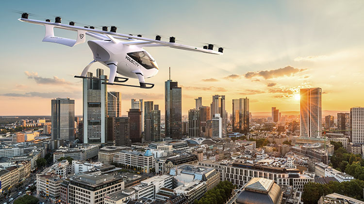 Ein Lufttaxi von Volocopter über Frankfurt