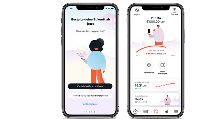 Du Vorsorgesparen-Lösung 3a der Neo-Bank Yuh auf dem Smartphone