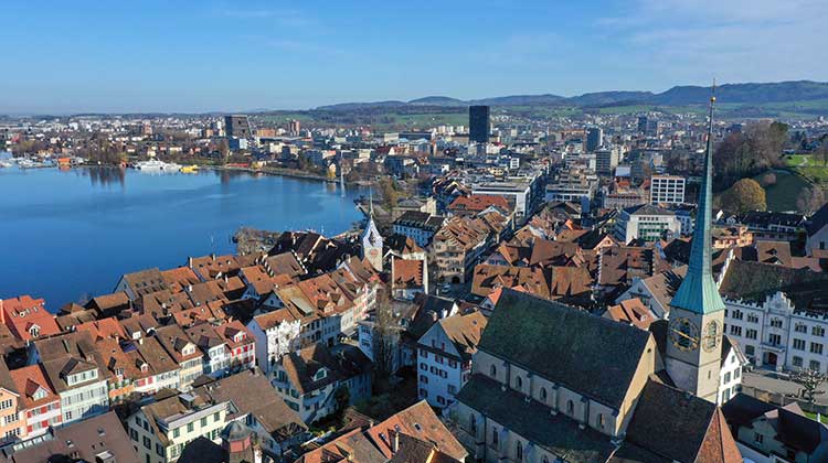 Ansicht der Stadt Zug mit Schwerpunkt auf die Altstadt