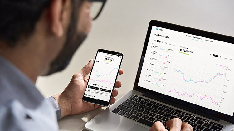Die Krypto-App Bison auf Smartphone und auf PC