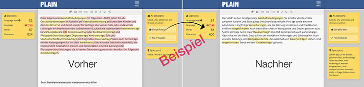 Beispiel von KI, die komplizierte Texte zu einfachen Texten umwalndelt