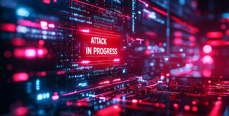 Blick in ein Rechenzentrum während einer laufenden Cyberattacke