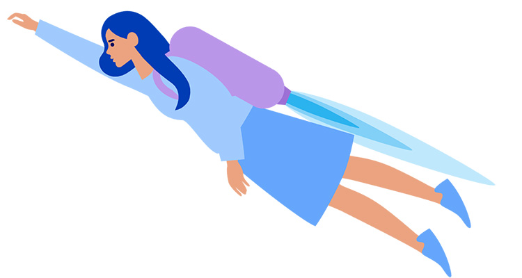 Illustration eines Mädchens mit Rakete auf dem Rücken