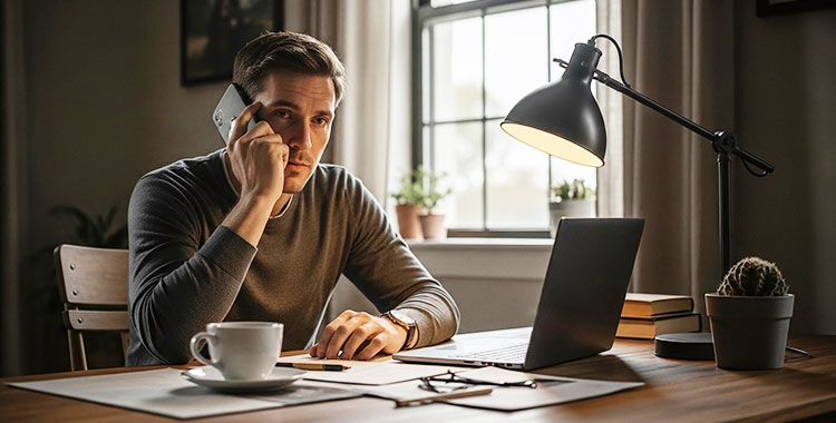 Mann am Laptop im Kontakt mit seiner Bank