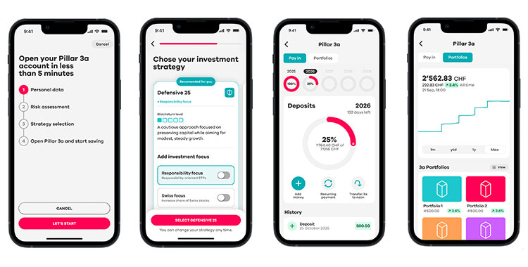 Smartphone-Ansicht der Säule 3a der Neo-Bank Neon