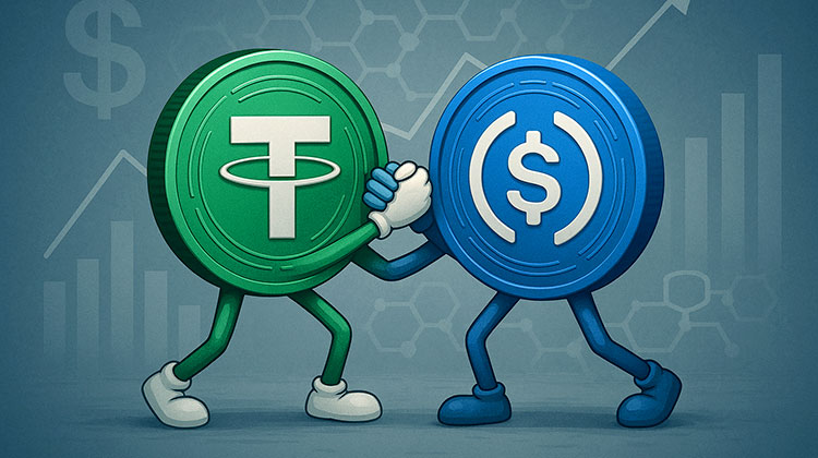 Die Stablecoins Tether und USDC als Illustration, sie stützen sich gegenseitig