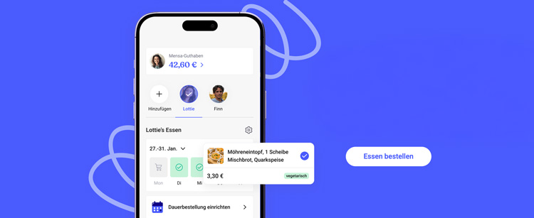 Smartphone-Ansicht von Bling-Mensa zum Essen in der Kantine bestellen