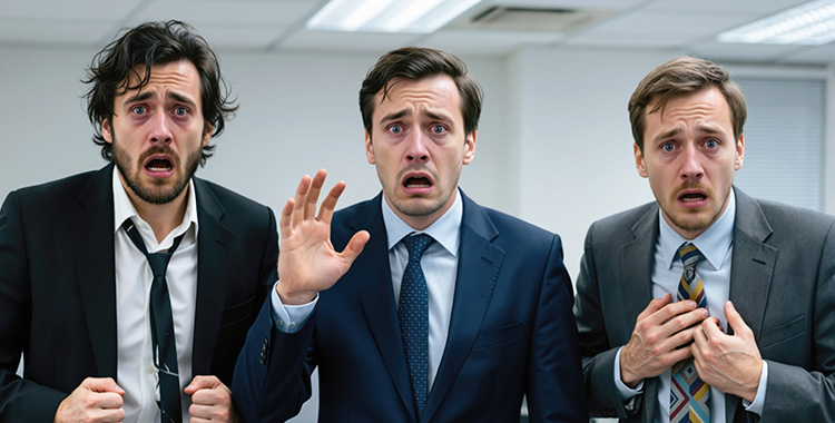 CEOs, die verzweifelt und verzagt in die Kamera schauen