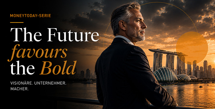 Mann blickt entschlossen, als Symbol für die Serie "The Future favours the Bold"