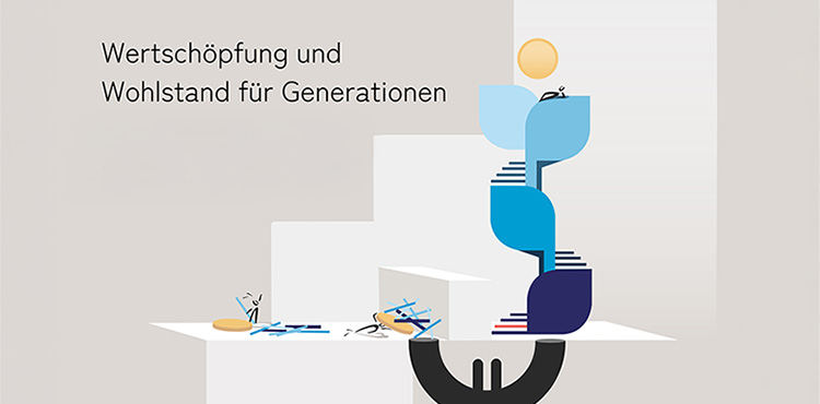 Illustration mit der Aufschrift: Wertschöpfung und Wohlstand für Generationen