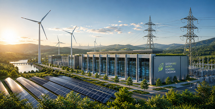 Rechenzentrum mit Stromerzeugungsanlagen, um erneuerbare Energie zu produzieren