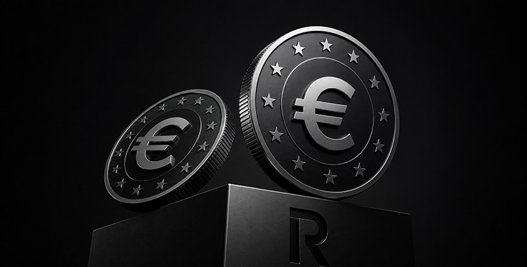 Der Revolut Stablecoin auf einem schwarzen Podest