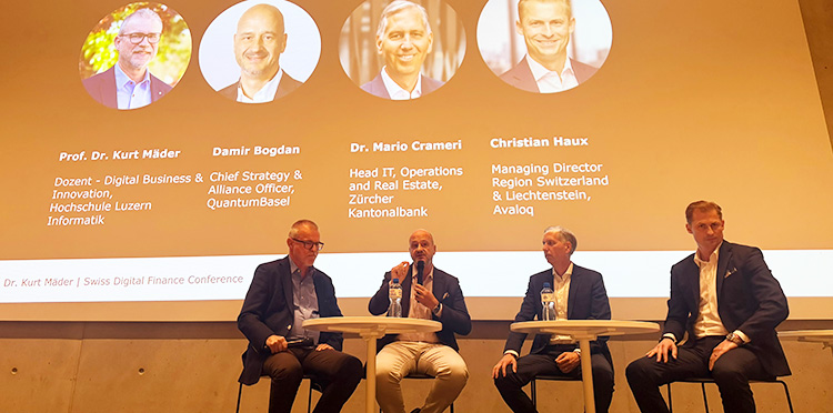Swiss Digital Finance Conference 2026: Panel-Diskussion mit Damir Bogdan, Dr. Mario Crameri und Christian Haux, moderiert von Prof. Dr. Kurt Mäder