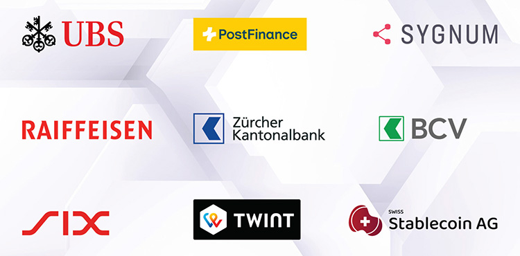 Die Logos der neun Unternehmen, welche die CH-Stablecoin-Sandbox unterstützen