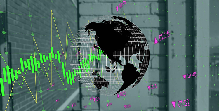Globus mit Aktienkursen als Symbol für tokenisierte Assets