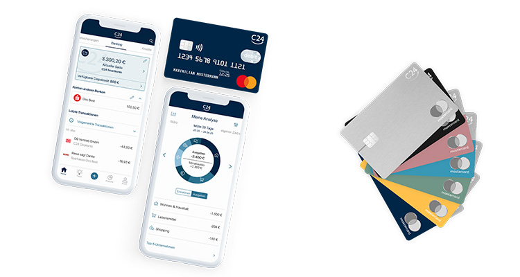 Konto-App und Debitkarten der C24 Bank