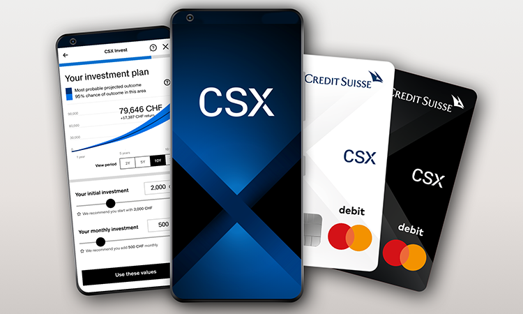 Smartphone-Ansicht der neuen Neo-Bank CSC von Credit Suisse