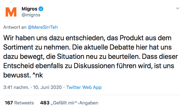 Screenshot von Migros Tweet