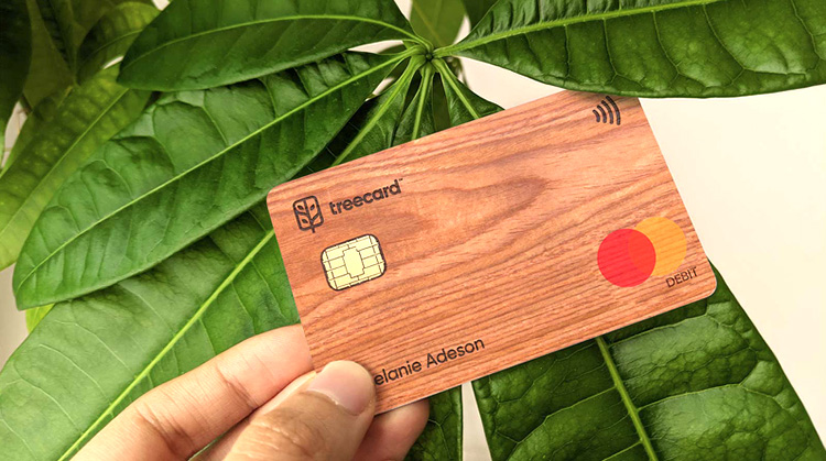 Debitkarte aus Holz von Ecosia und Treecard