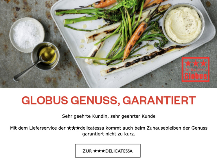 Screenshot Newsletter von Globus Delicatessa